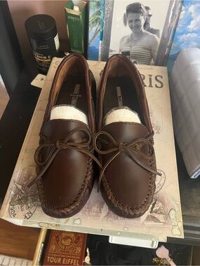 Minnetonka Dark Brown Leather Moccasin Slip-Ons